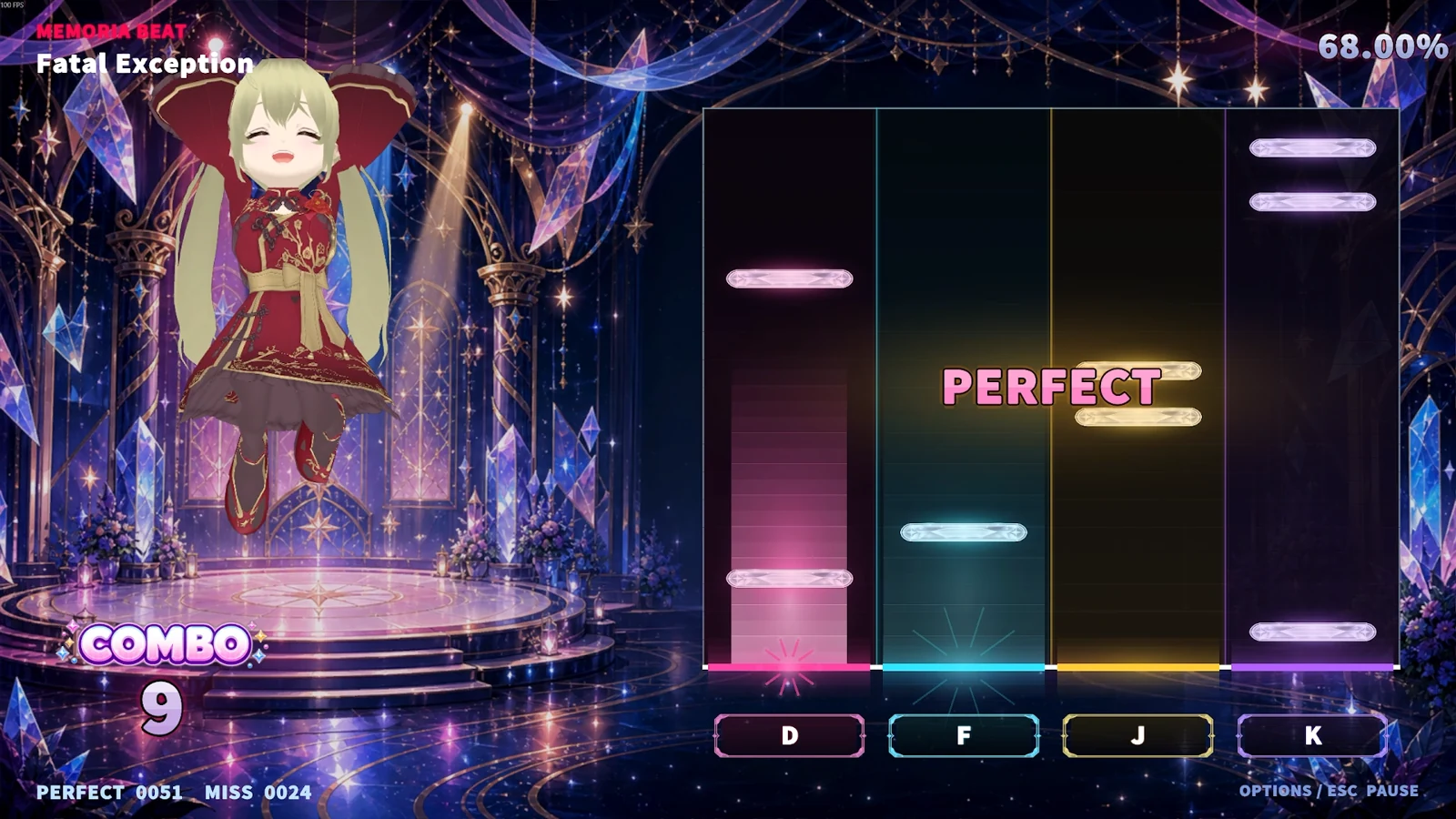 音楽ゲーム MEMORIA BEAT のプレイ画面